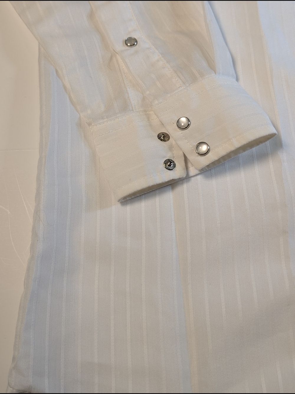 Vintage H Bar C Western Shirt Mens White Tonal Stripe Pearl XL - Picture 2 of 8